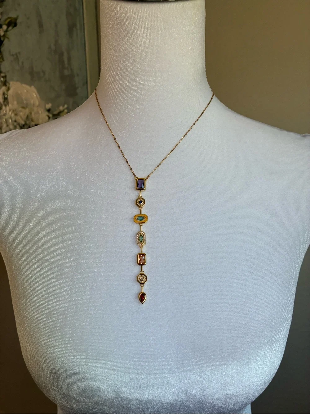 Gold Multi-Stone Drop Necklace - Women’s Jewelry